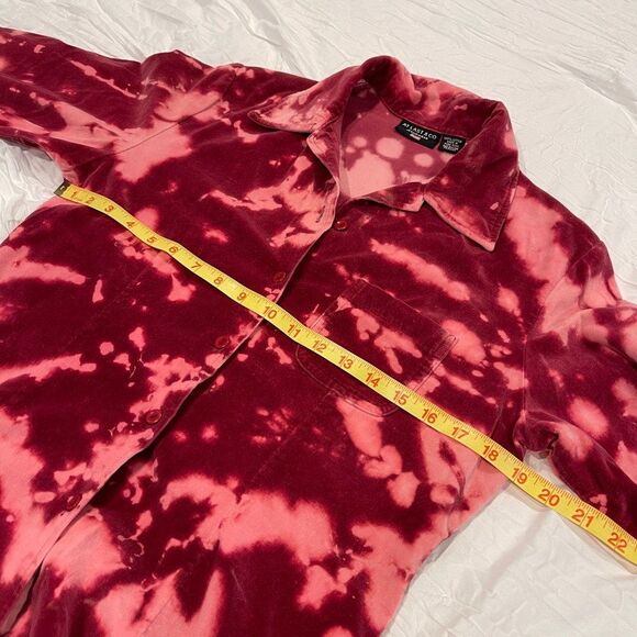 AT LAST & CO JEANSWEAR Y2K PINK TIE DYE BUTTON DOWN VELVET TOP SZ Med - Picture 6 of 6